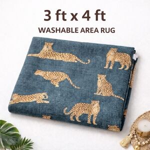 Studio Belle Washable Cheetah Print Area Rug 3.2 ft x 4.8 ft | Modern Boho Decor